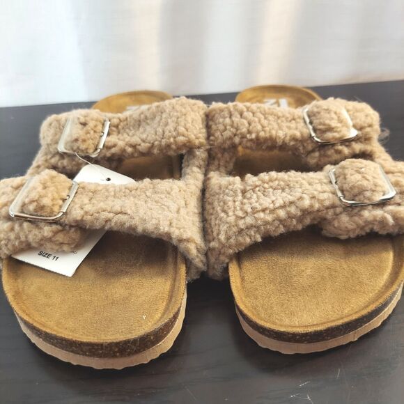 Womens 11M Slip-On Flat Cork Comfort Footbed Buckle Sandal Open Toe Slide by R2 - Picture 5 of 9